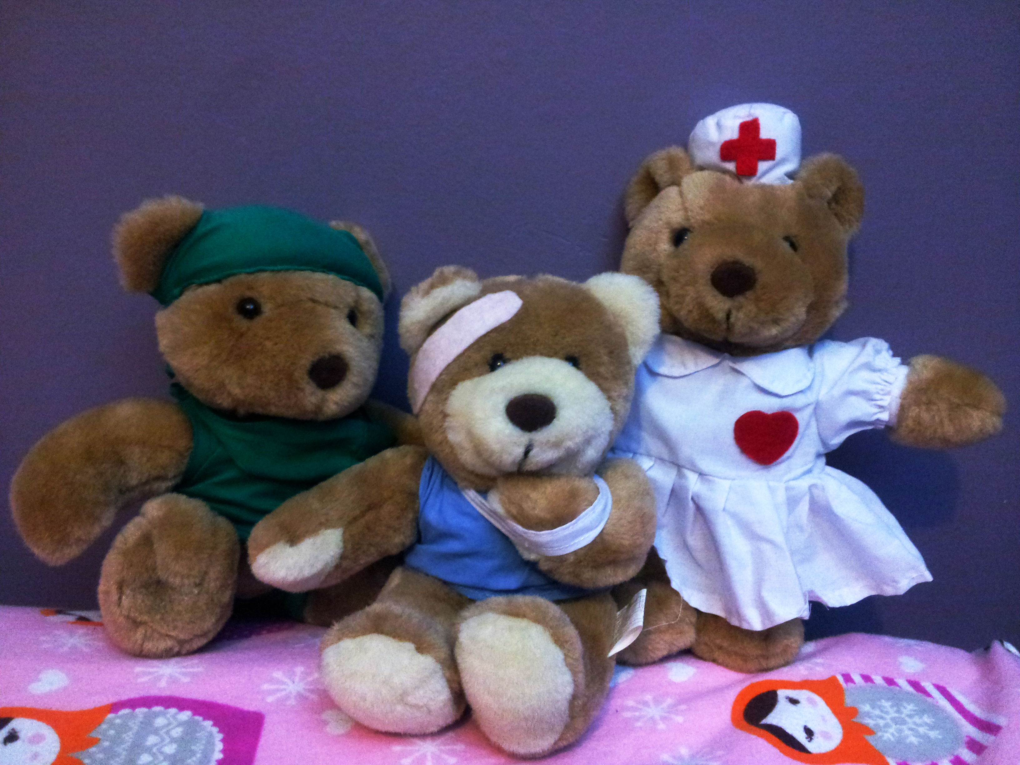 My set of hospital bears that were gifted to me during one of my extended visits.